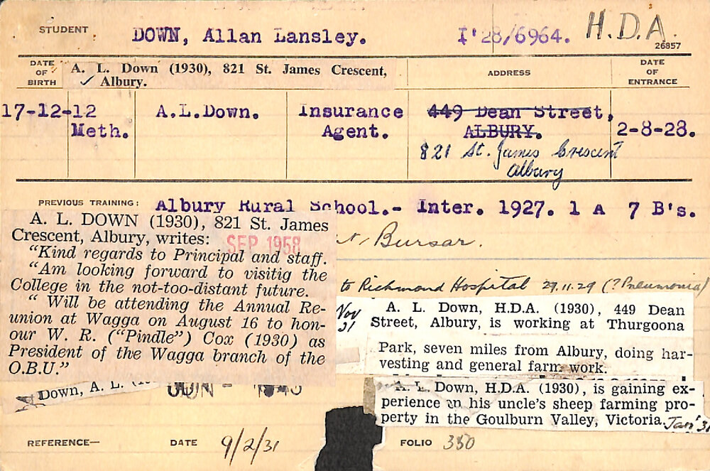 DOWN, Allan Lansley (Hawkesbury Diploma of Agriculture (HDA))
