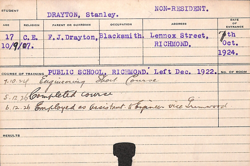 DRAYTON, Stanley (Short Course - Engineering)