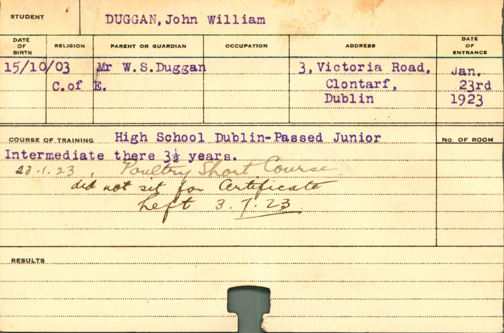 DUGGAN, John Williams (Short Course - Poultry)