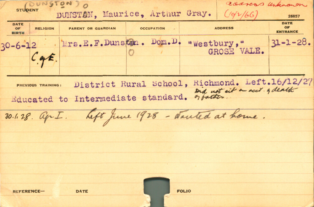 DUNSTON, Maurice Arthur Gray (Course Not Identified)