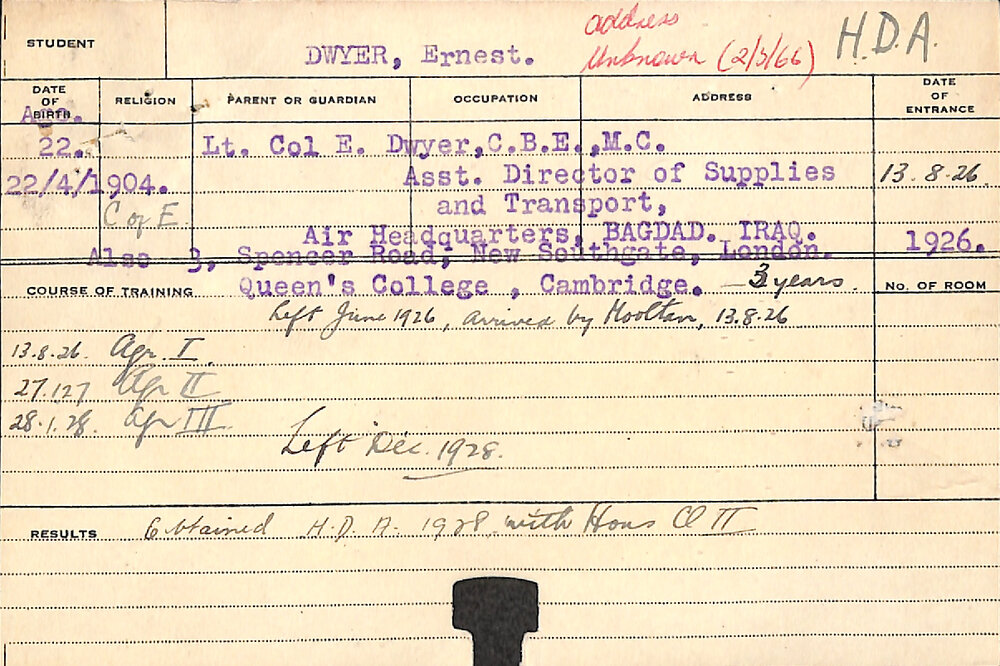 DWYER, Ernest (Hawkesbury Diploma of Agriculture (HDA))