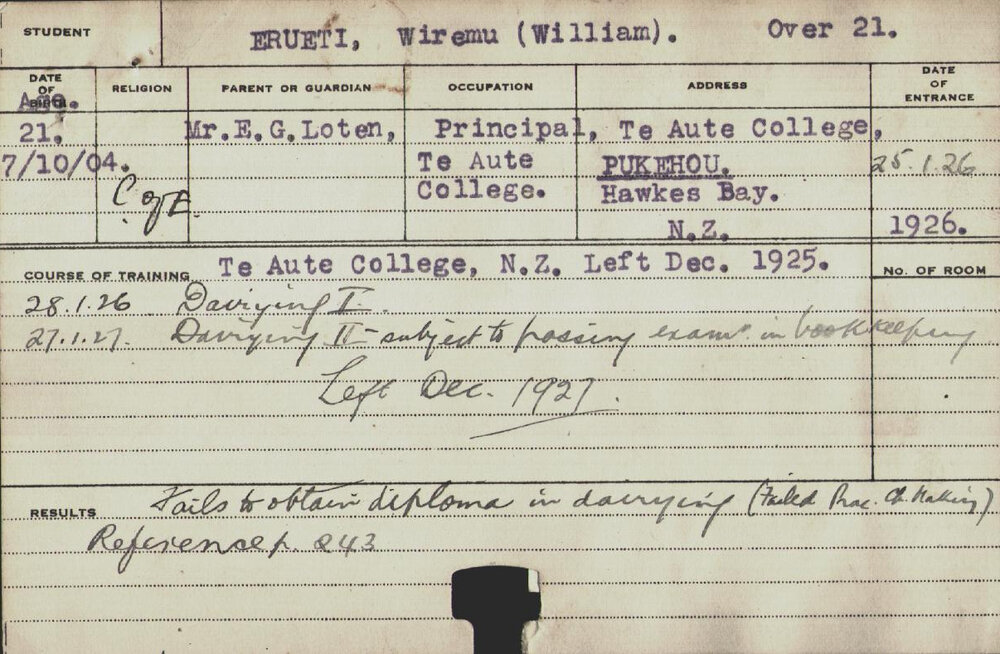 ERUETI, Wiremu (William) (Hawkesbury Diploma in Dairy (HDD))