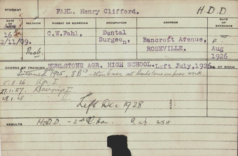 FAHL, Henry Clifford (Hawkesbury Diploma in Dairy (HDD) (Honours Class II))