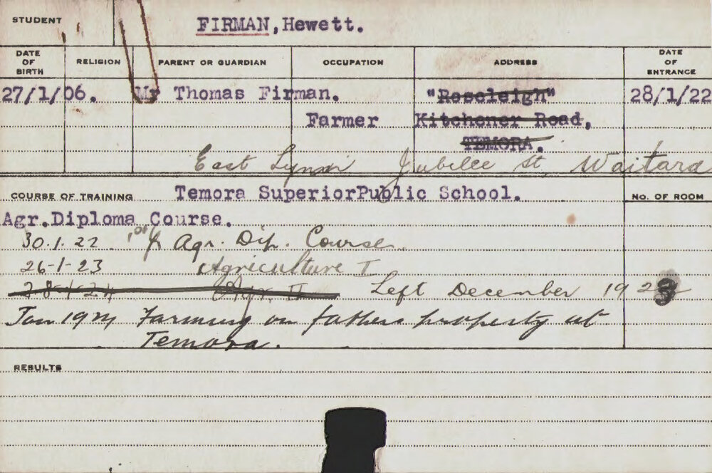 FIRMAN, Hewett (Hawkesbury Diploma of Agriculture (HDA))