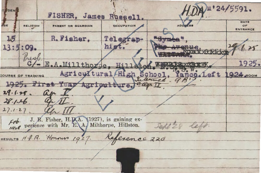 FISHER, James Russell (Hawkesbury Diploma of Agriculture (HDA) (Honours))