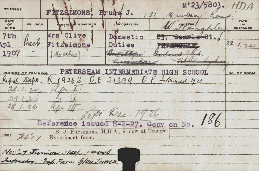 FITZSIMONS, Bruce J (Hawkesbury Diploma of Agriculture (HDA))