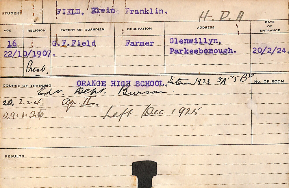 FIELD, Elwin Franklin (Hawkesbury Diploma of Agriculture (HDA) (Honours))