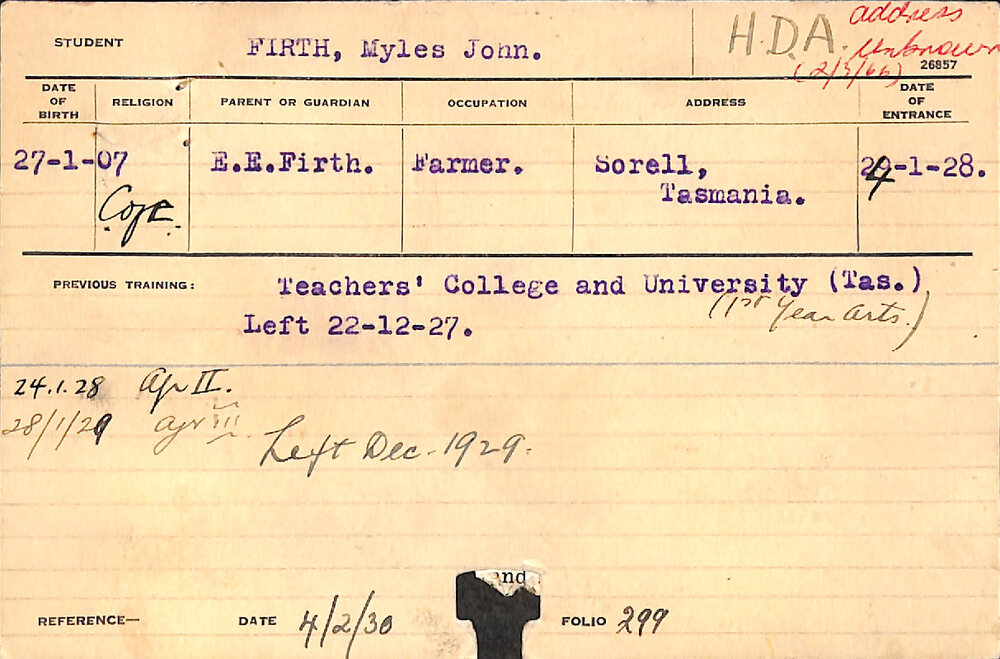 FIRTH, Myles John (Hawkesbury Diploma of Agriculture (HDA))