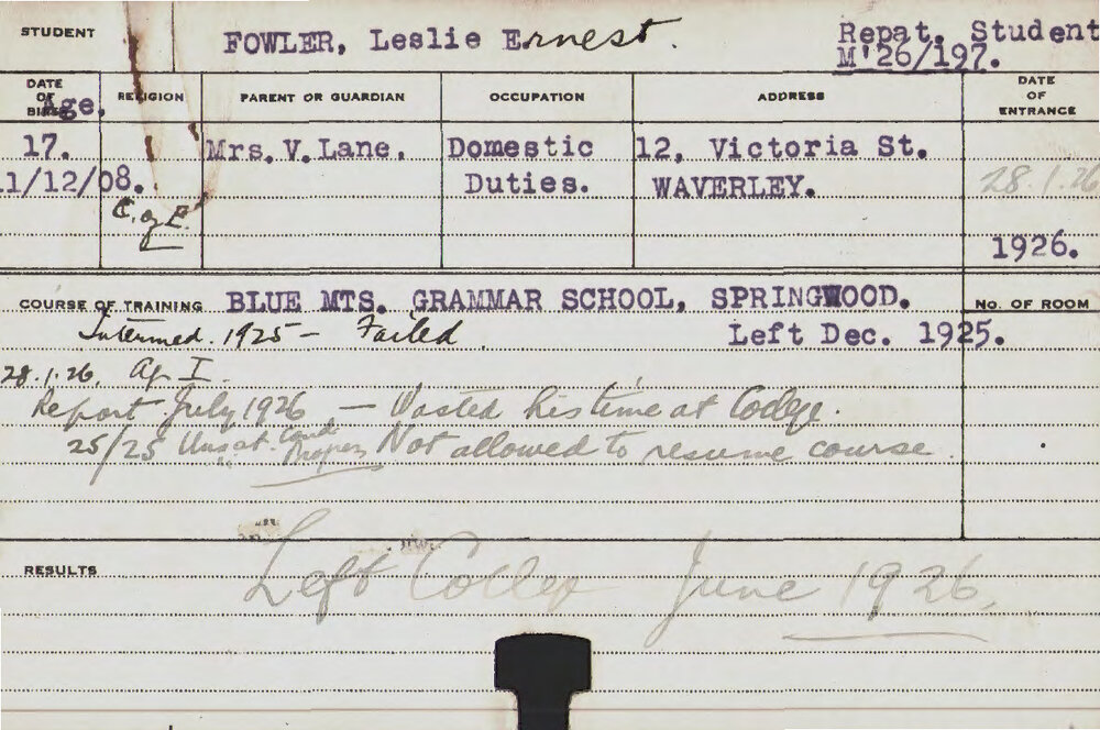 FOWLER, Leslie Ernest (Hawkesbury Diploma of Agriculture (HDA))