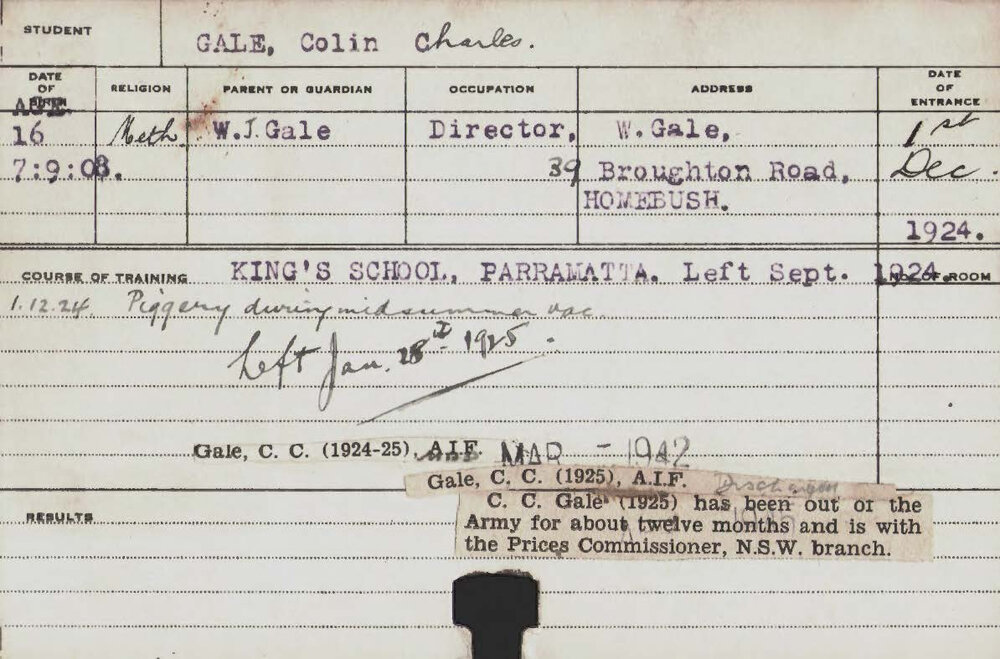 GALE, Colin Charles (Short Course - Piggery)