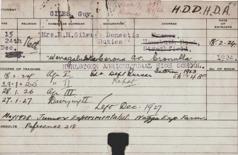 GILES, Guy (Hawkesbury Diploma of Agriculture (HDA)/ Hawkesbury Diploma in Dairy Technology (HDDT))