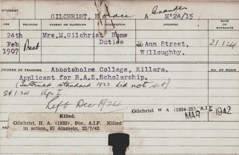 GILCHRIST, Horace Alexander (Hawkesbury Diploma of Agriculture (HDA))