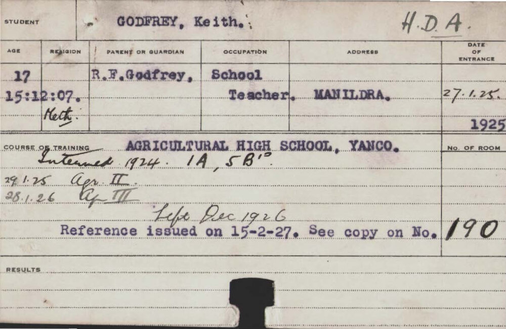 GODFREY, Keith (Hawkesbury Diploma of Agriculture (HDA))