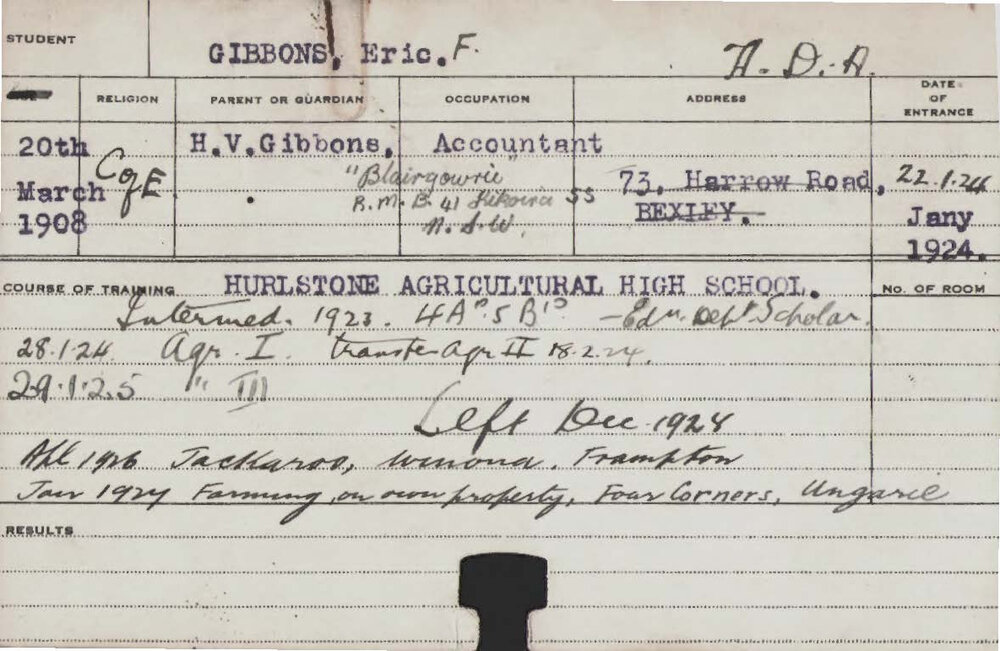GIBBONS, Eric F (Hawkesbury Diploma of Agriculture (HDA))