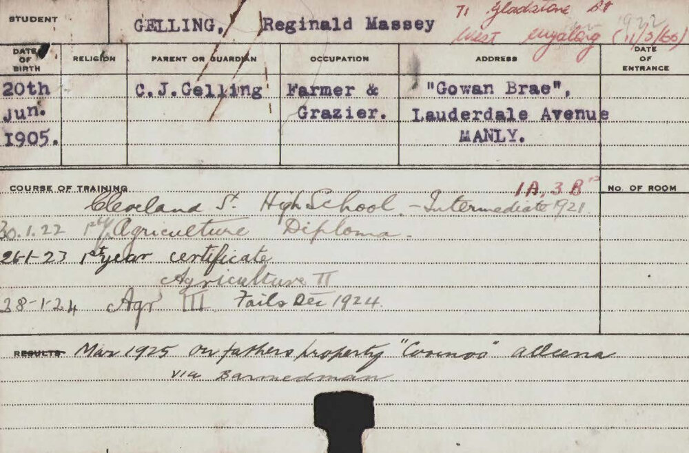 GELLING, Reginald Massey (Hawkesbury Diploma of Agriculture (HDA))