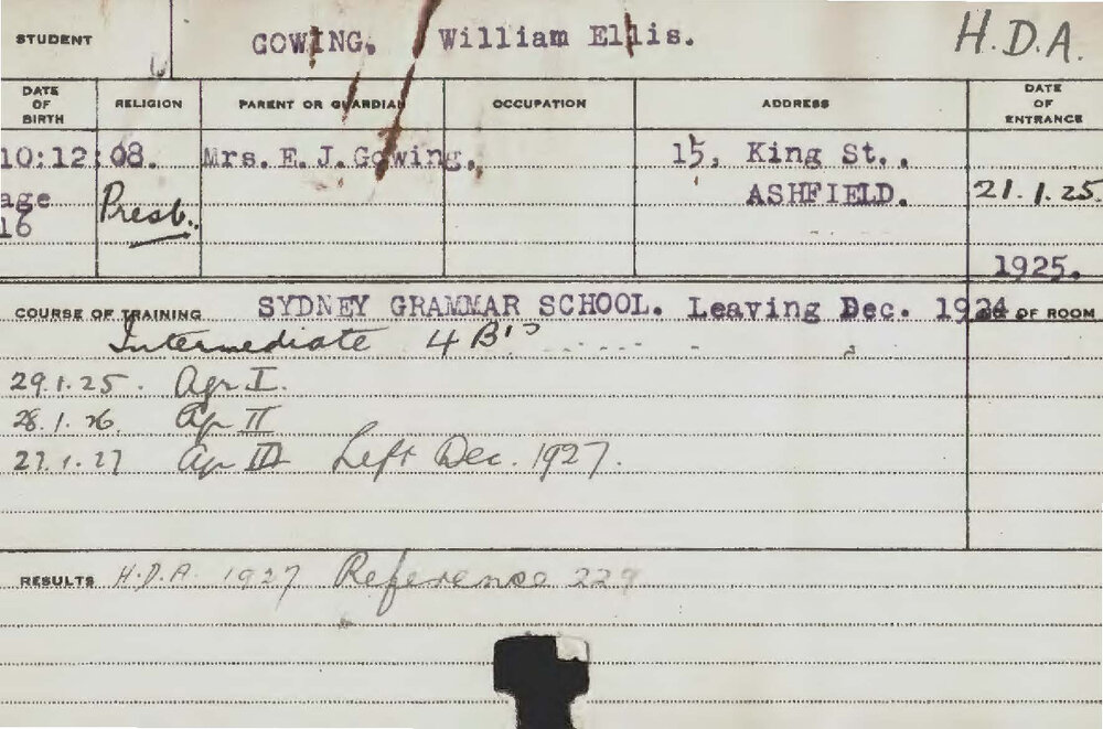 GOWING, William Ellis (Hawkesbury Diploma of Agriculture (HDA))