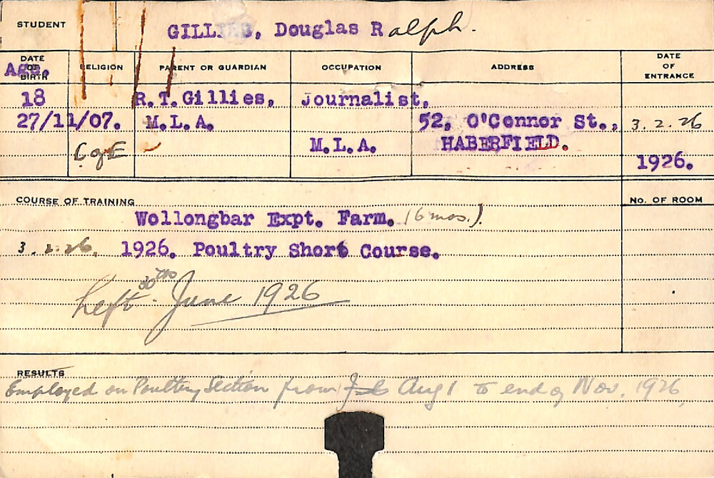 GILLIES, Douglas Ralph (Short Course - Poultry)