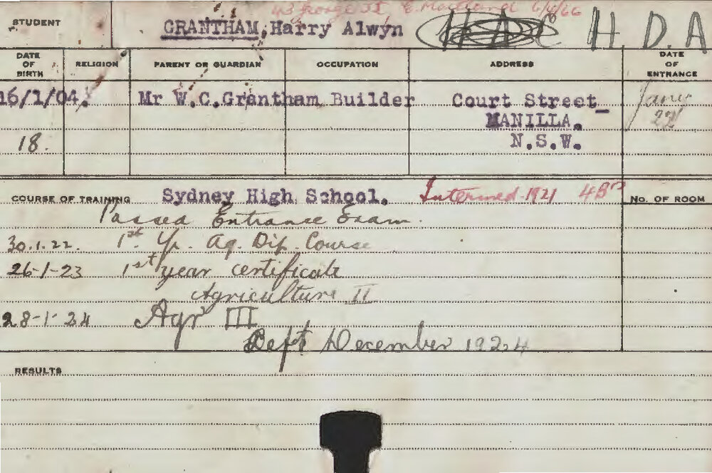 GRANTHAM, Harry Alwyn (Hawkesbury Diploma of Agriculture (HDA))