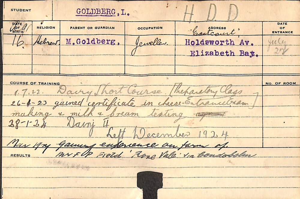 GOLDBERG, L (Hawkesbury Diploma in Dairy (HDD))