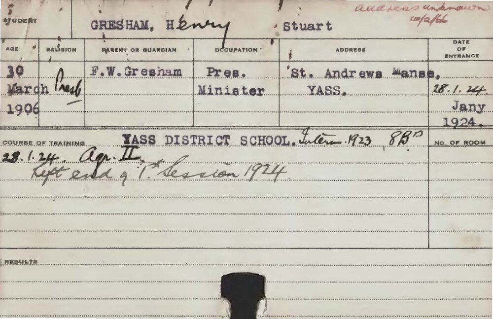 GRESHAM, Henry Stuart (Hawkesbury Diploma of Agriculture (HDA))