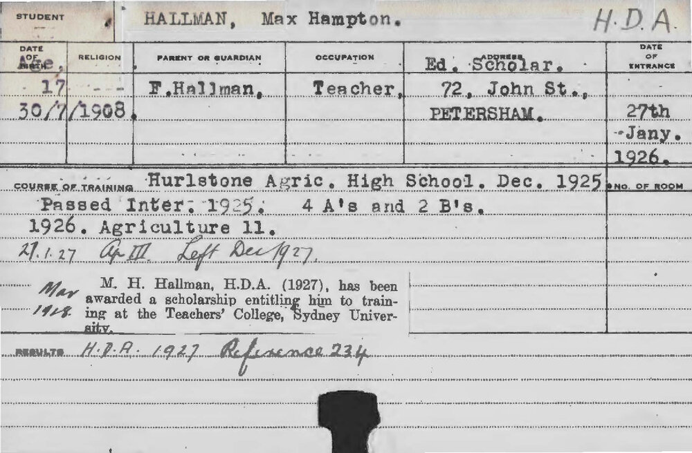 HALLMAN, Max Hampton (Hawkesbury Diploma of Agriculture (HDA))