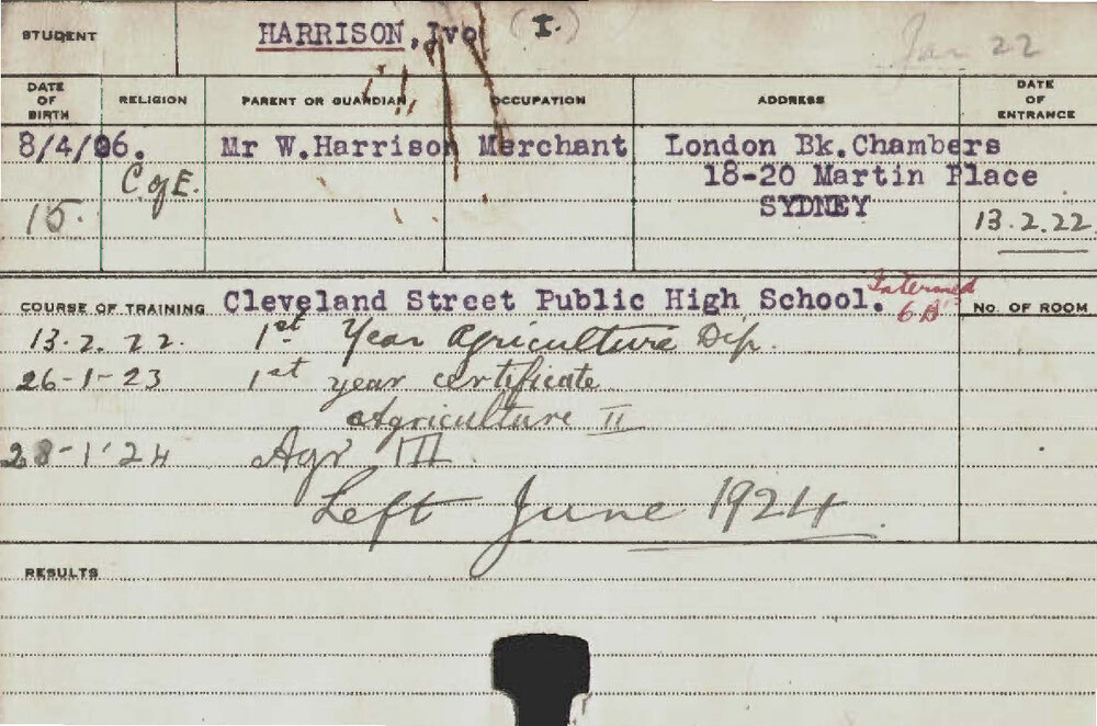 HARRISON, Ivo (Hawkesbury Diploma of Agriculture (HDA))