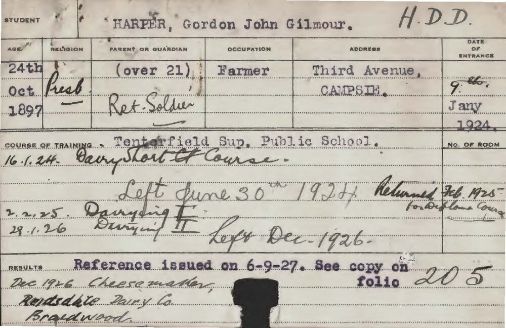 HARPER, Gordon John Gilmour (Hawkesbury Diploma in Dairy (HDD))