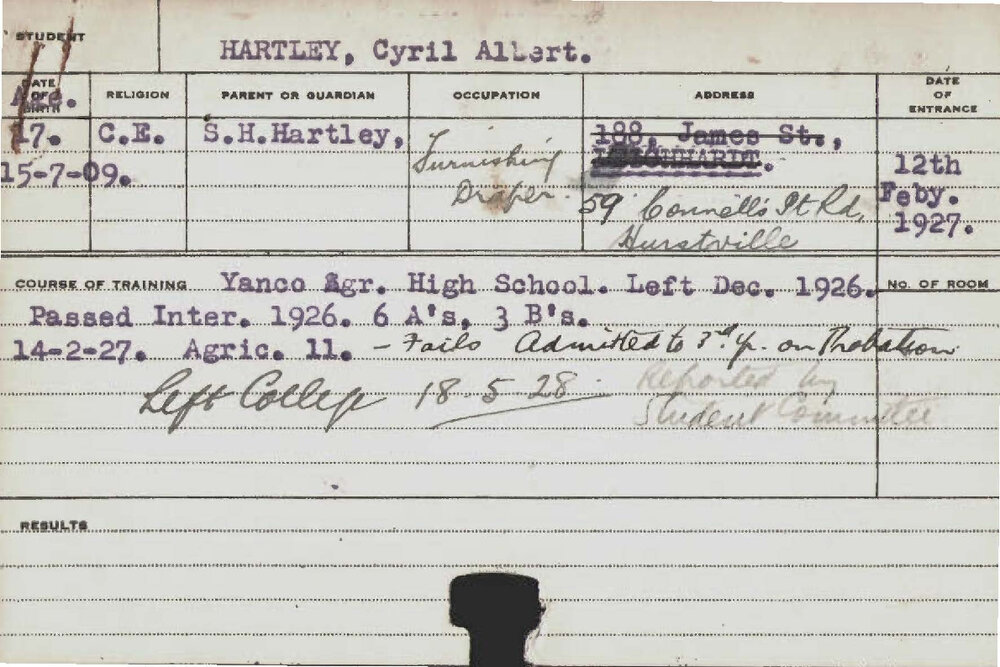 HARTLEY, Cyril Albert (Hawkesbury Diploma of Agriculture (HDA))