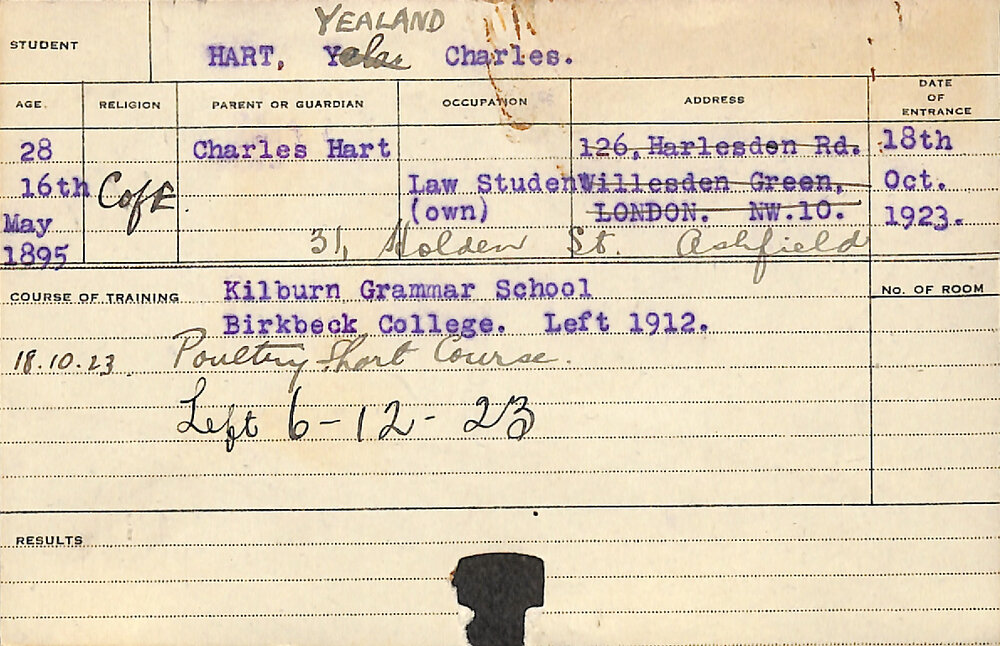 HART, Yealand Charles (Short Course - Poultry)