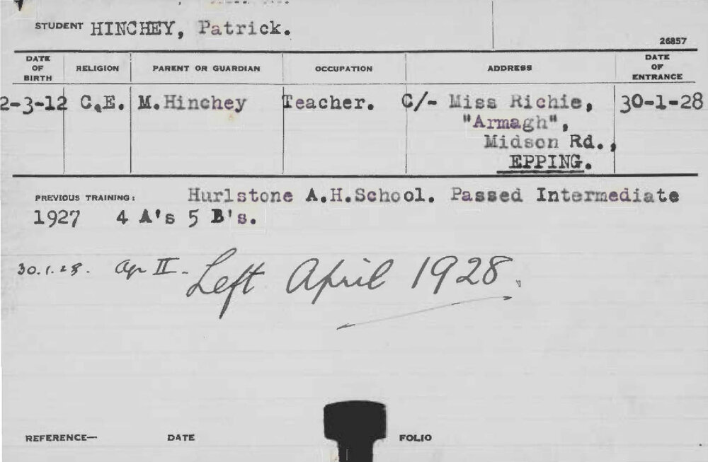 HINCHEY, Patrick (Hawkesbury Diploma of Agriculture (HDA))