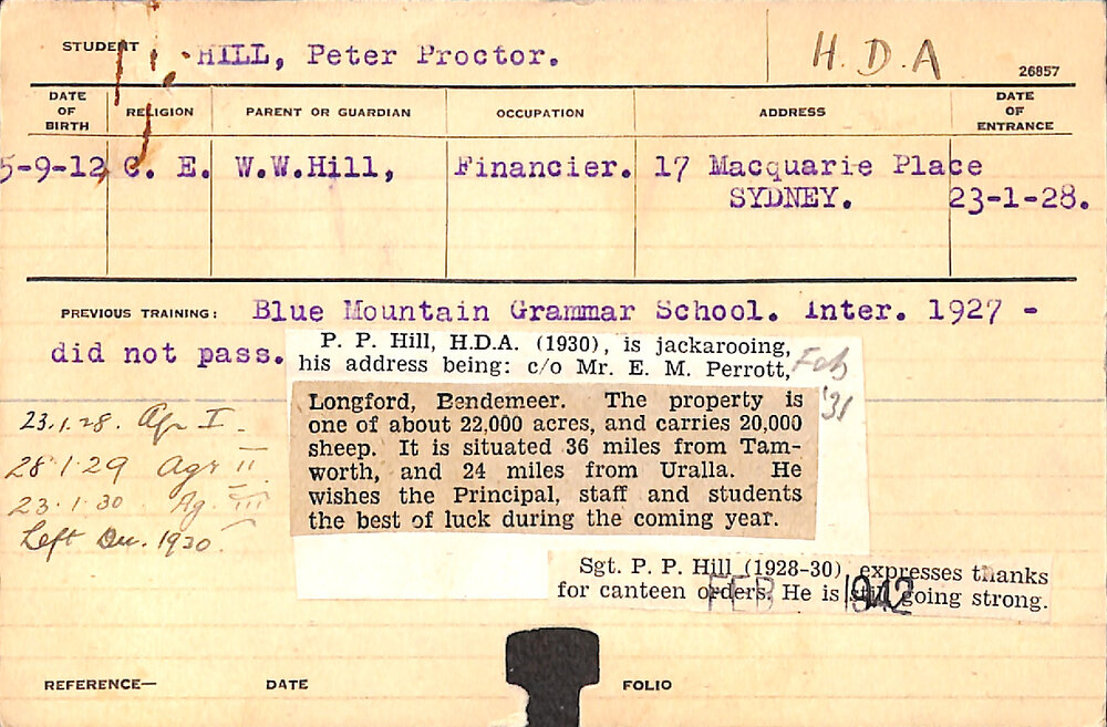 HILL, Peter Proctor (Hawkesbury Diploma of Agriculture (HDA))