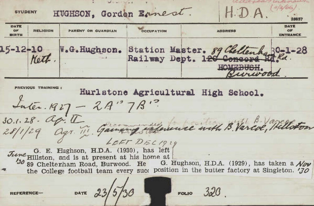 HUGHSON, Gordon Ernest (Hawkesbury Diploma of Agriculture (HDA))