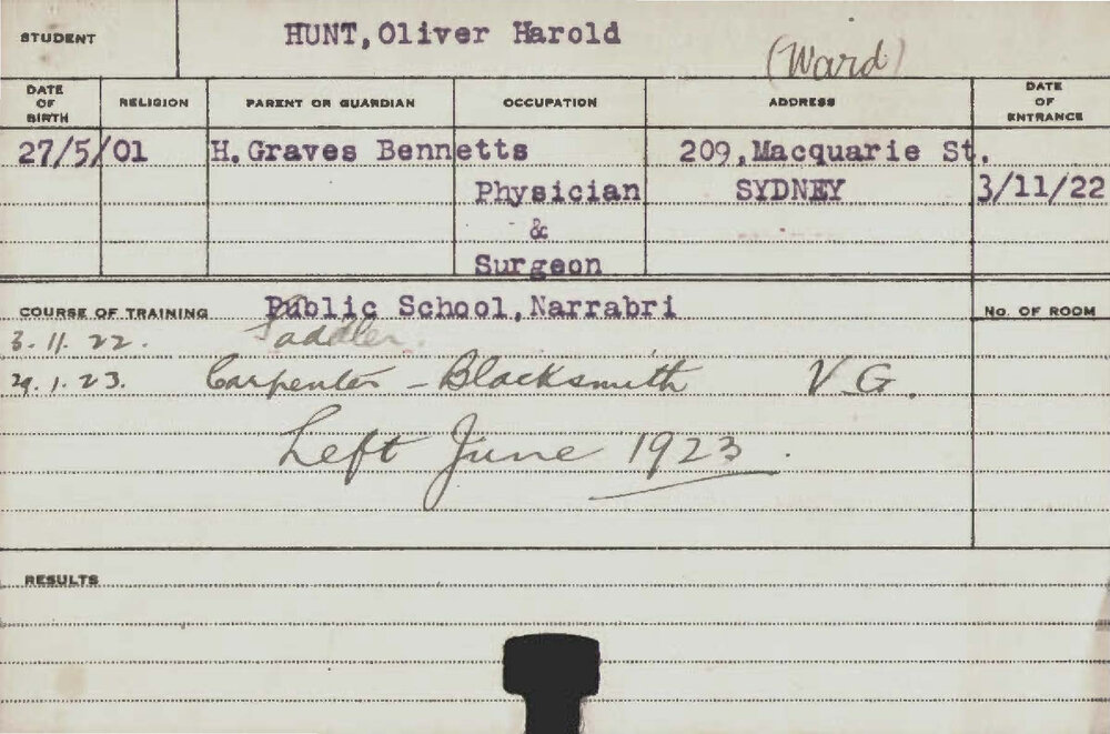 HUNT, Oliver Harold (Saddler, Carpenter &amp; Blacksmith)