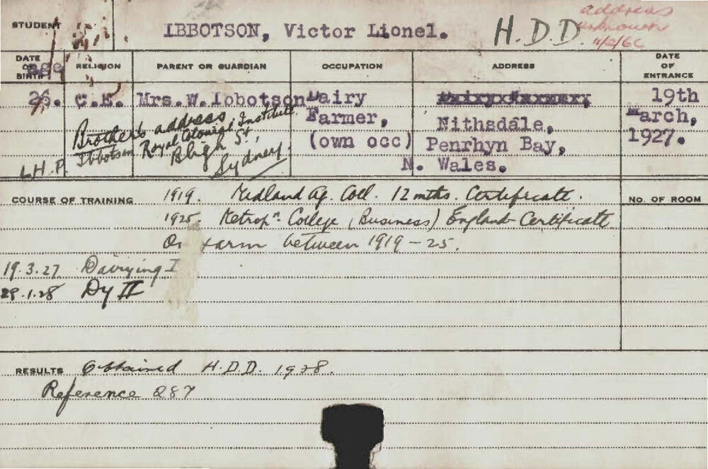 IBBOTSON, Victor Lionel (Hawkesbury Diploma in Dairy (HDD))