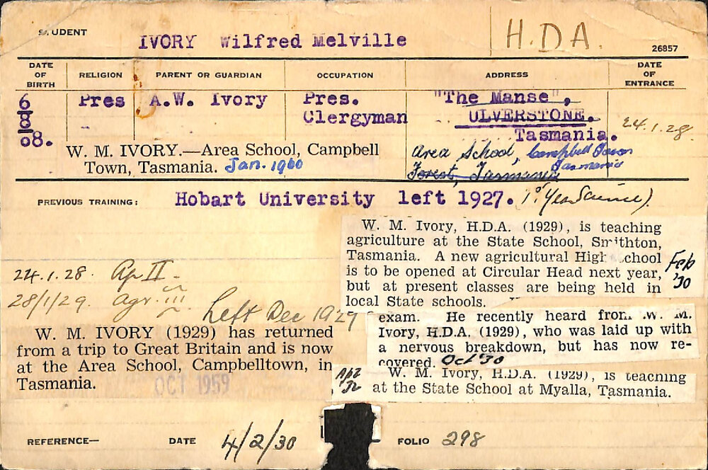 IVORY, Wilfred Melville (Hawkesbury Diploma of Agriculture (HDA))