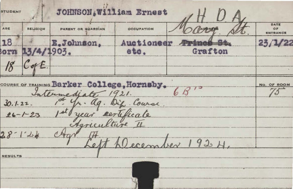 JOHNSON, William Ernest (Hawkesbury Diploma of Agriculture (HDA))
