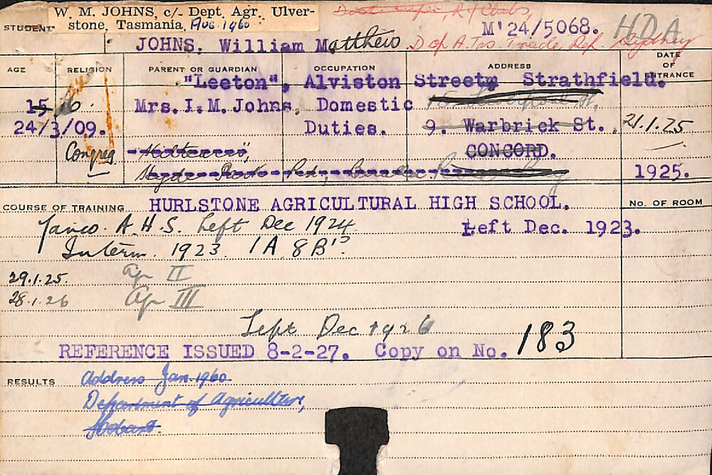 JOHNS, William Matthew (Hawkesbury Diploma of Agriculture (HDA))