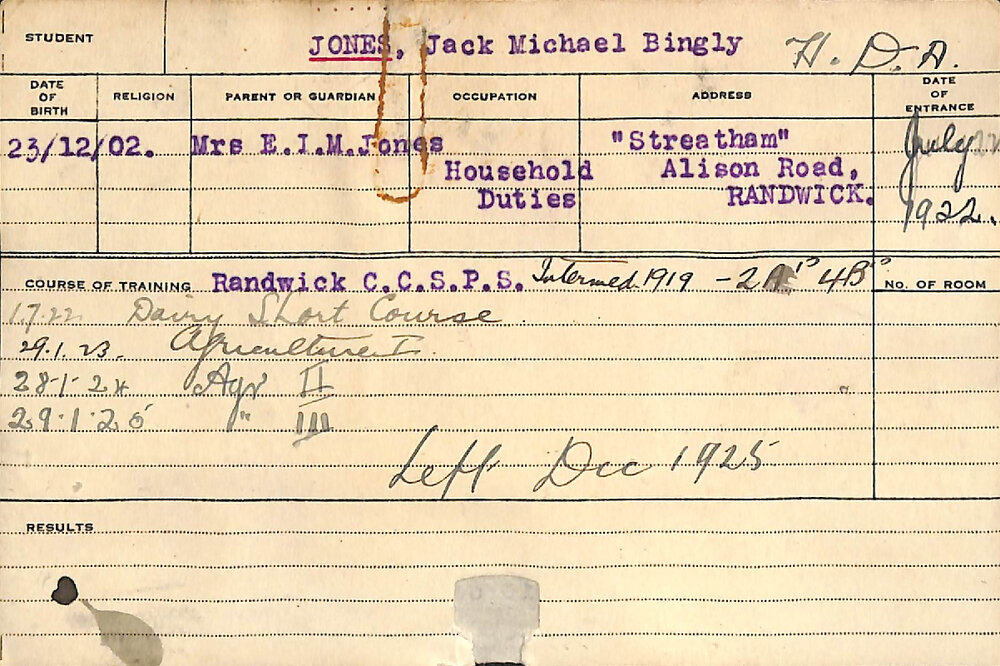 JONES, Jack Michael Bingly (Hawkesbury Diploma of Agriculture (HDA))
