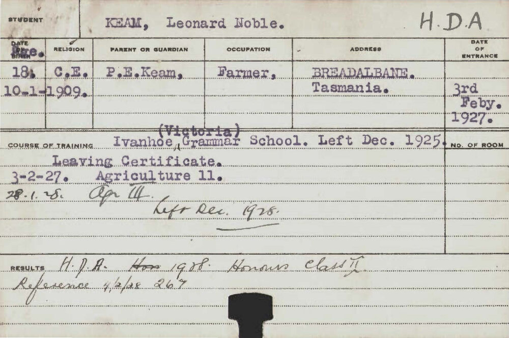 KEAM, Leonard Noble (Hawkesbury Diploma of Agriculture (HDA))