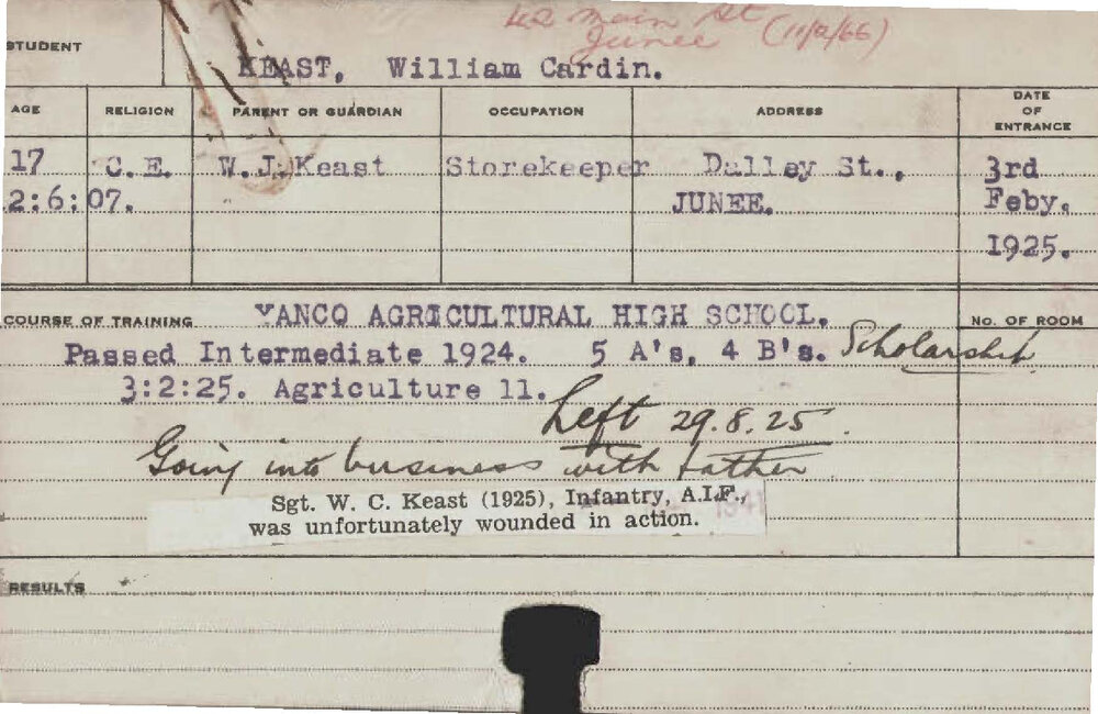 KEAST, William Cardin (Hawkesbury Diploma of Agriculture (HDA))