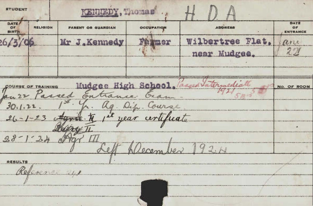 KENNEDY, Thomas (Hawkesbury Diploma of Agriculture (HDA))