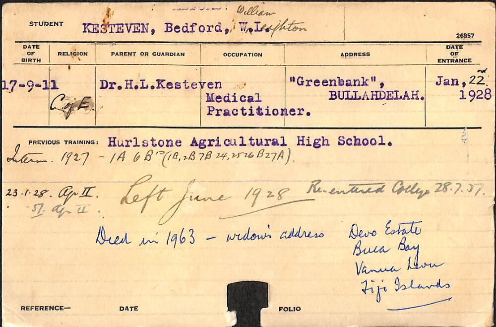 KESTEVEN, Bedford William Leighton (Hawkesbury Diploma of Agriculture (HDA))