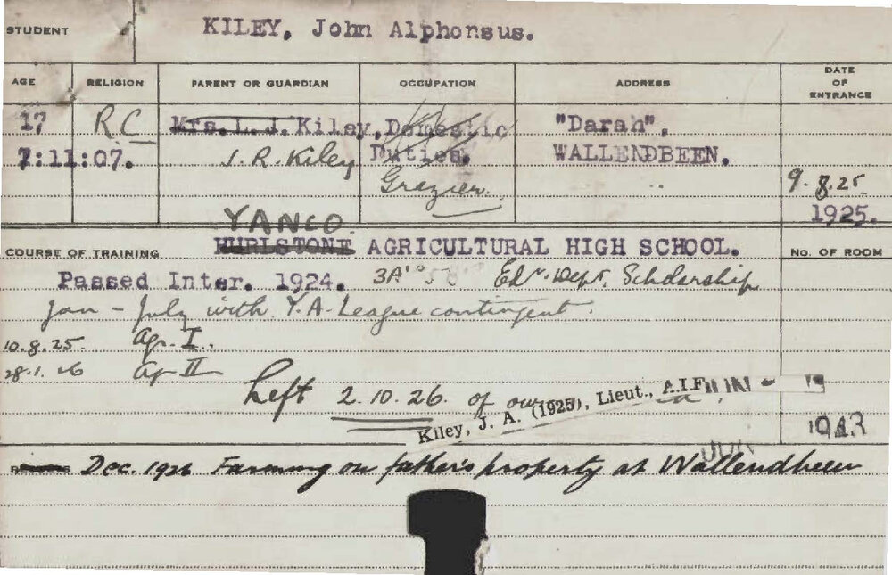 KILEY, John Alphonsus (Hawkesbury Diploma of Agriculture (HDA))