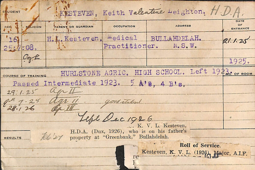KESTEVEN, Keith Valentine Leighton (Hawkesbury Diploma of Agriculture (HDA))