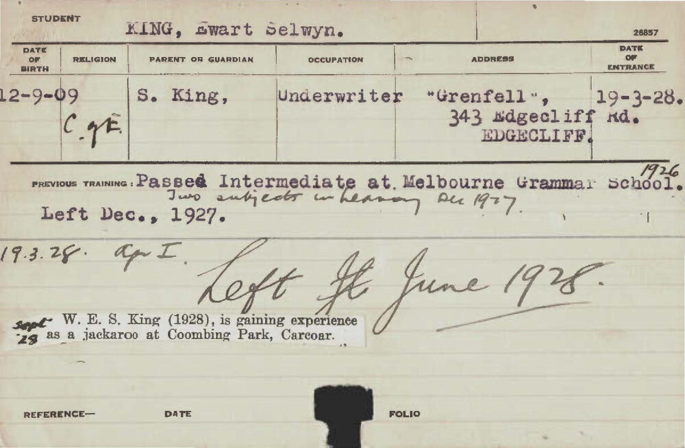 KING, Ewart Selwyn (Hawkesbury Diploma of Agriculture (HDA))