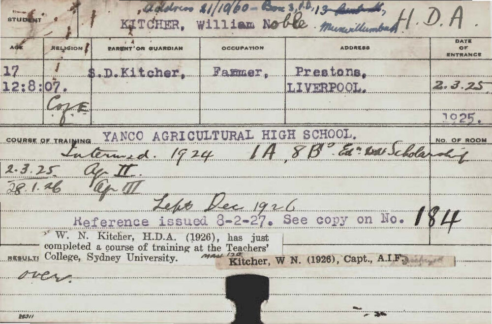 KITCHER, William Noble (Hawkesbury Diploma of Agriculture (HDA))