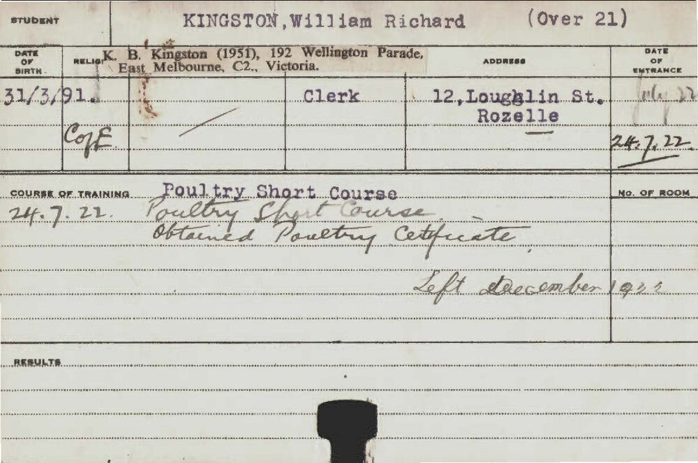 KINGSTON, William Richard (Short Course - Poultry)