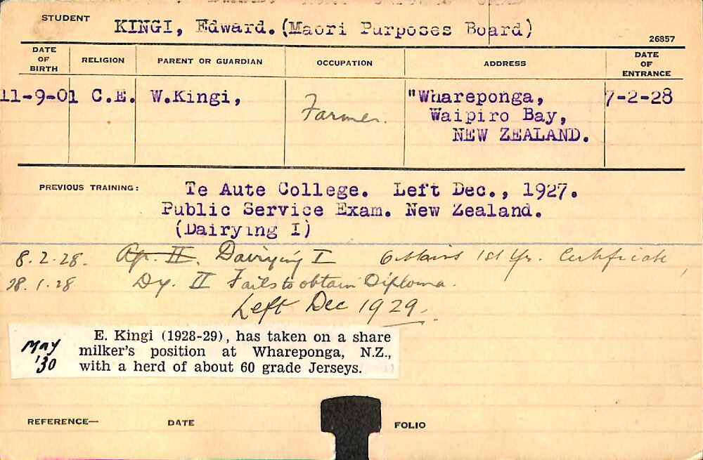 KINGI, Edward (Dairying)