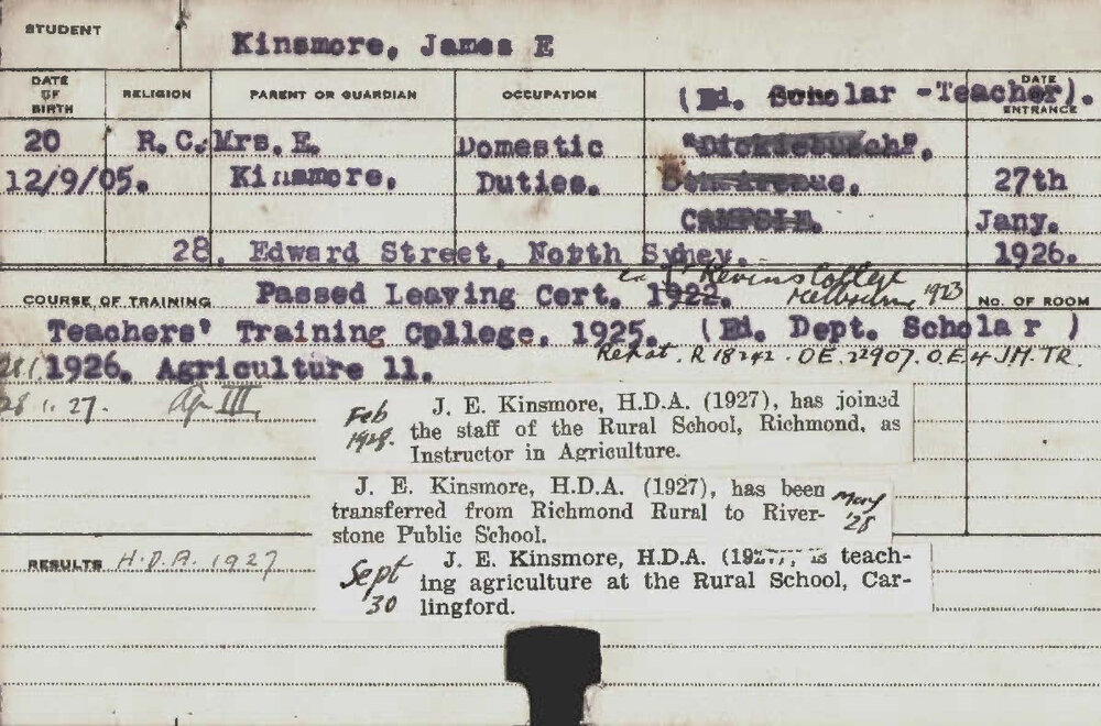 KINSMORE, James E (Hawkesbury Diploma of Agriculture (HDA))