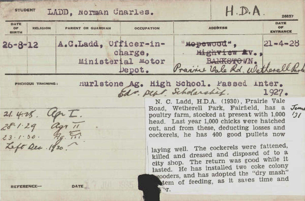 LADD, Norman Charles (Hawkesbury Diploma of Agriculture (HDA))